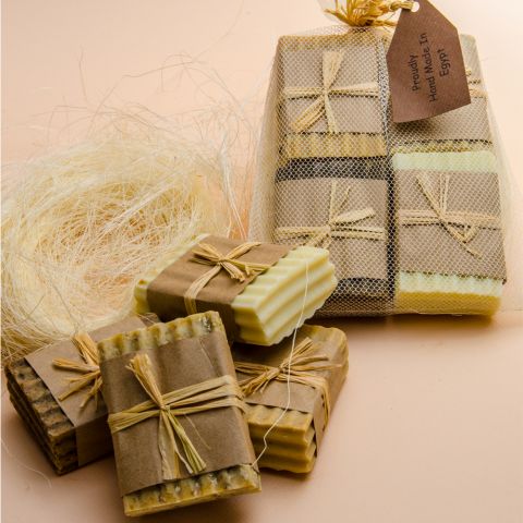 3 different shapes of Soap in a wooden box